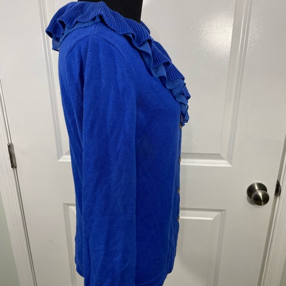 Jones Wear Blue Ruffled Cardigan Size Large CB-60 - Picture 5 of 8